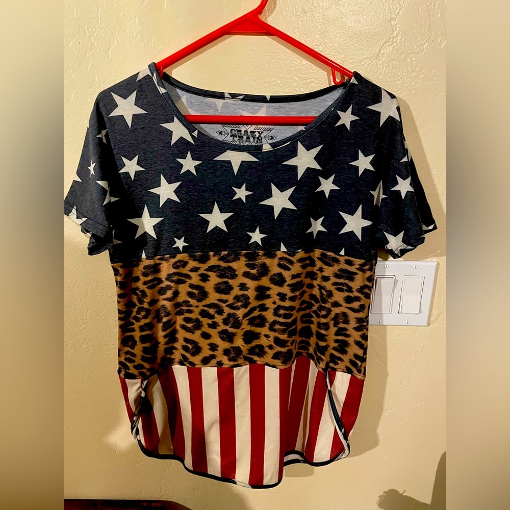 Crazy Train Leopard & U.S. Flag Print Tee